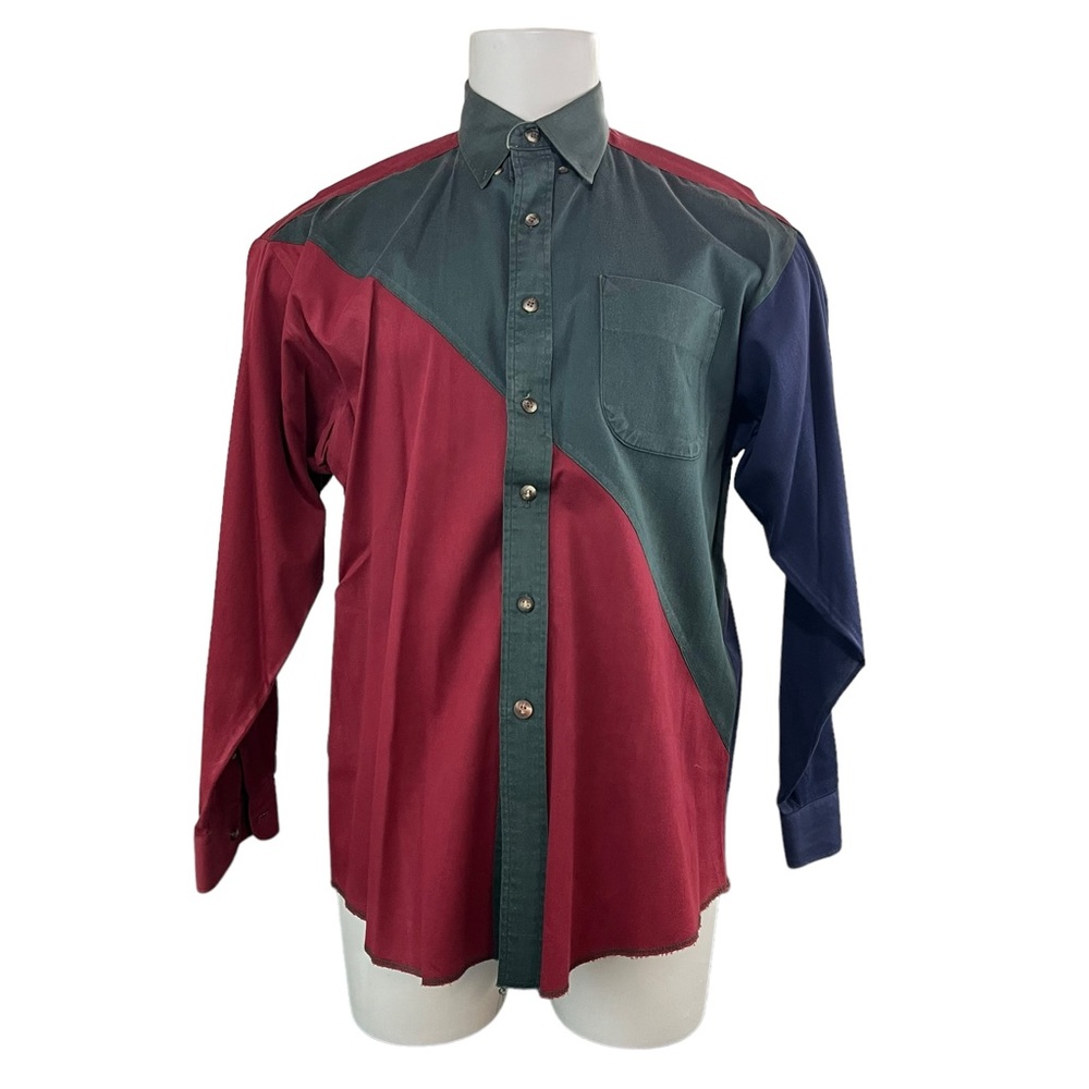 Vintage Panhandle Slim Blue/red Mens 16.5 Colorblock Western Made in USA (23)